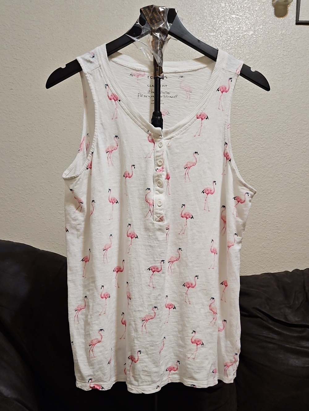 torrid White Tank with Pink Flamingo Print Henley